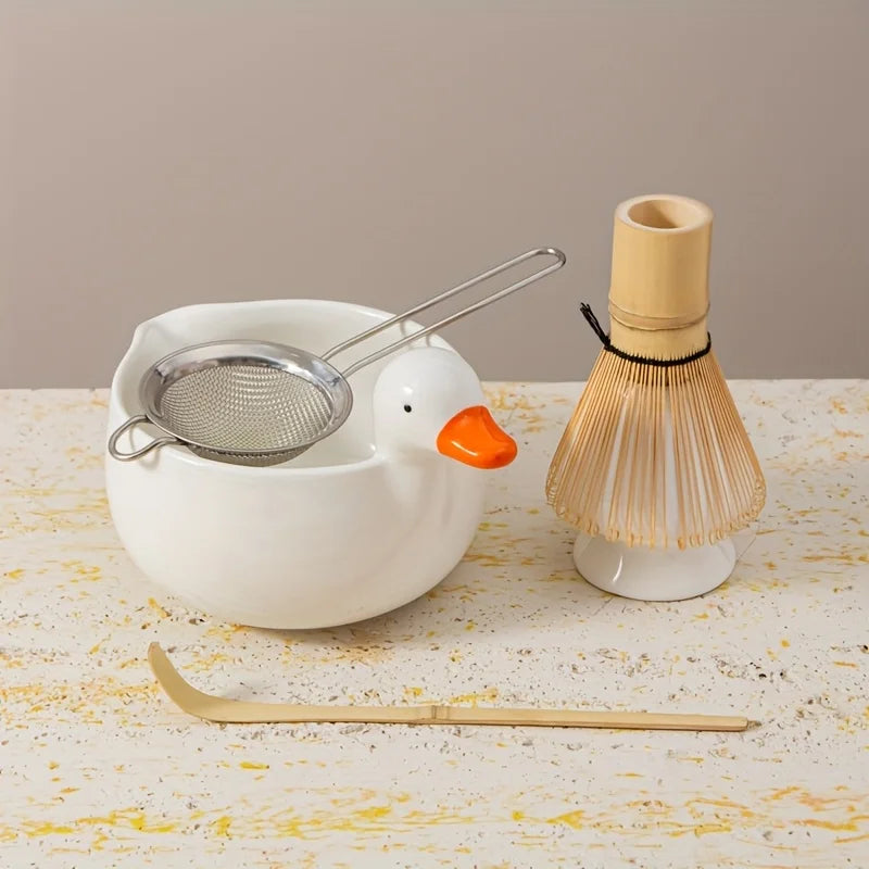 Matcha tea set – Cute duck design – 5-piece Japanese ritual gift set for tea lovers