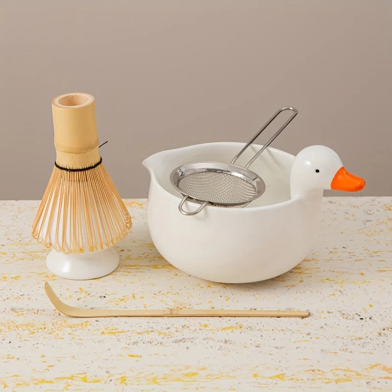 Matcha tea set – Cute duck design – 5-piece Japanese ritual gift set for tea lovers
