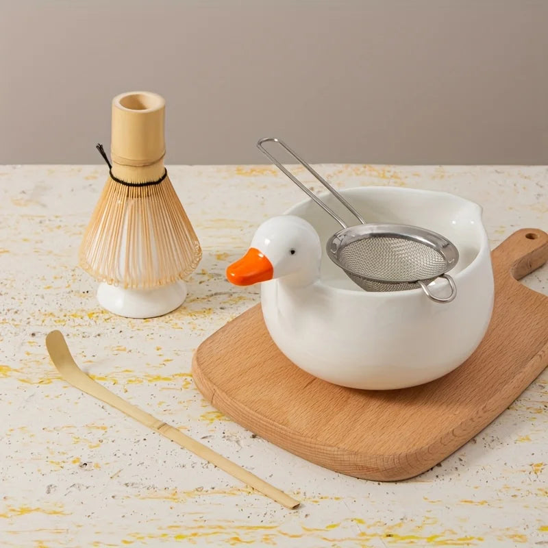 Matcha tea set – Cute duck design – 5-piece Japanese ritual gift set for tea lovers