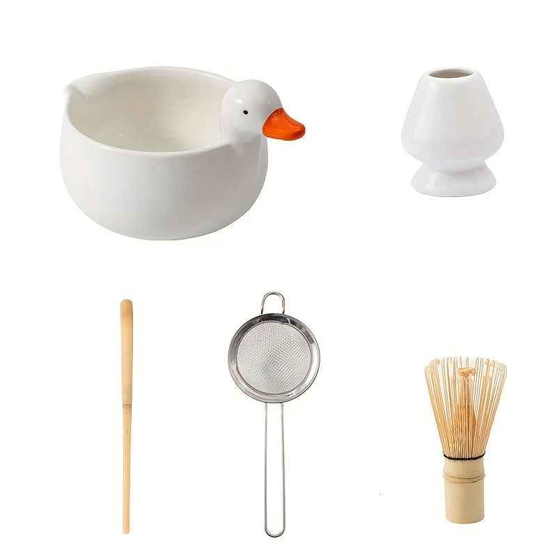 Matcha tea set – Cute duck design – 5-piece Japanese ritual gift set for tea lovers