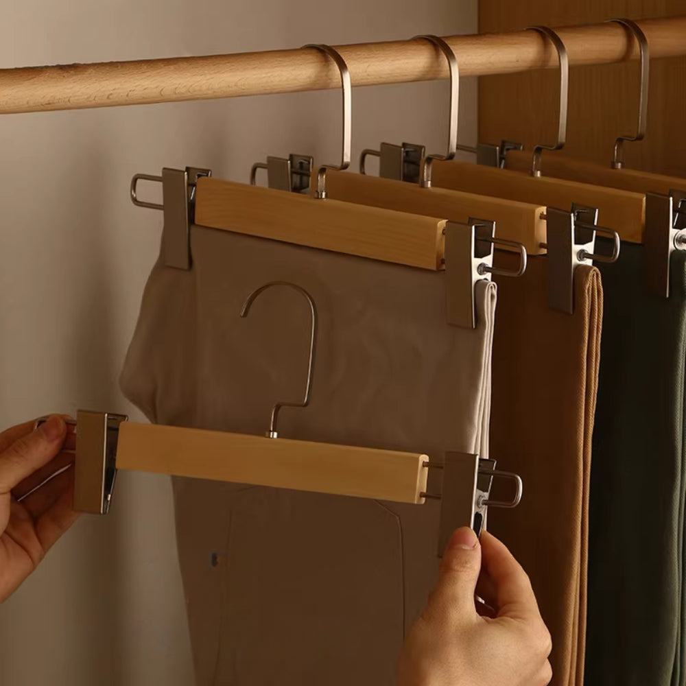 Maxwell Premium Wood Pants Hangers with Clips