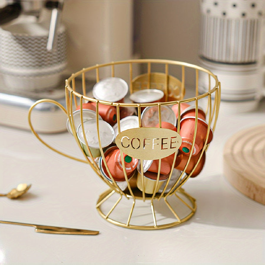 Metal coffee pod holder basket – Stylish wire design – Cozy countertop accent – 7.5 x 5.5 in