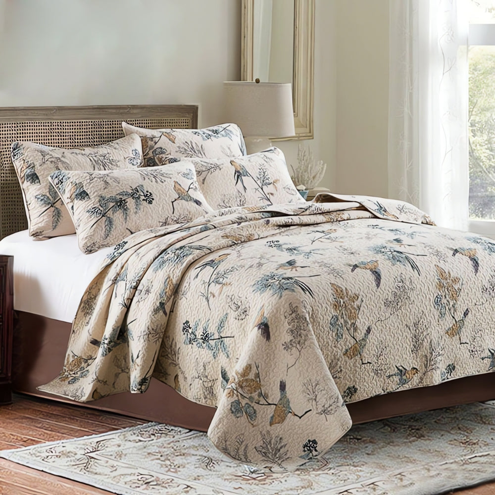 Microfiber coverlet set – Elegant floral design – Breathable – Year-round comfort bedding