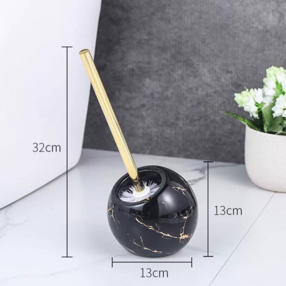 Marble toilet brush with gold handle, modern bathroom cleaning brush set with decorative holder
