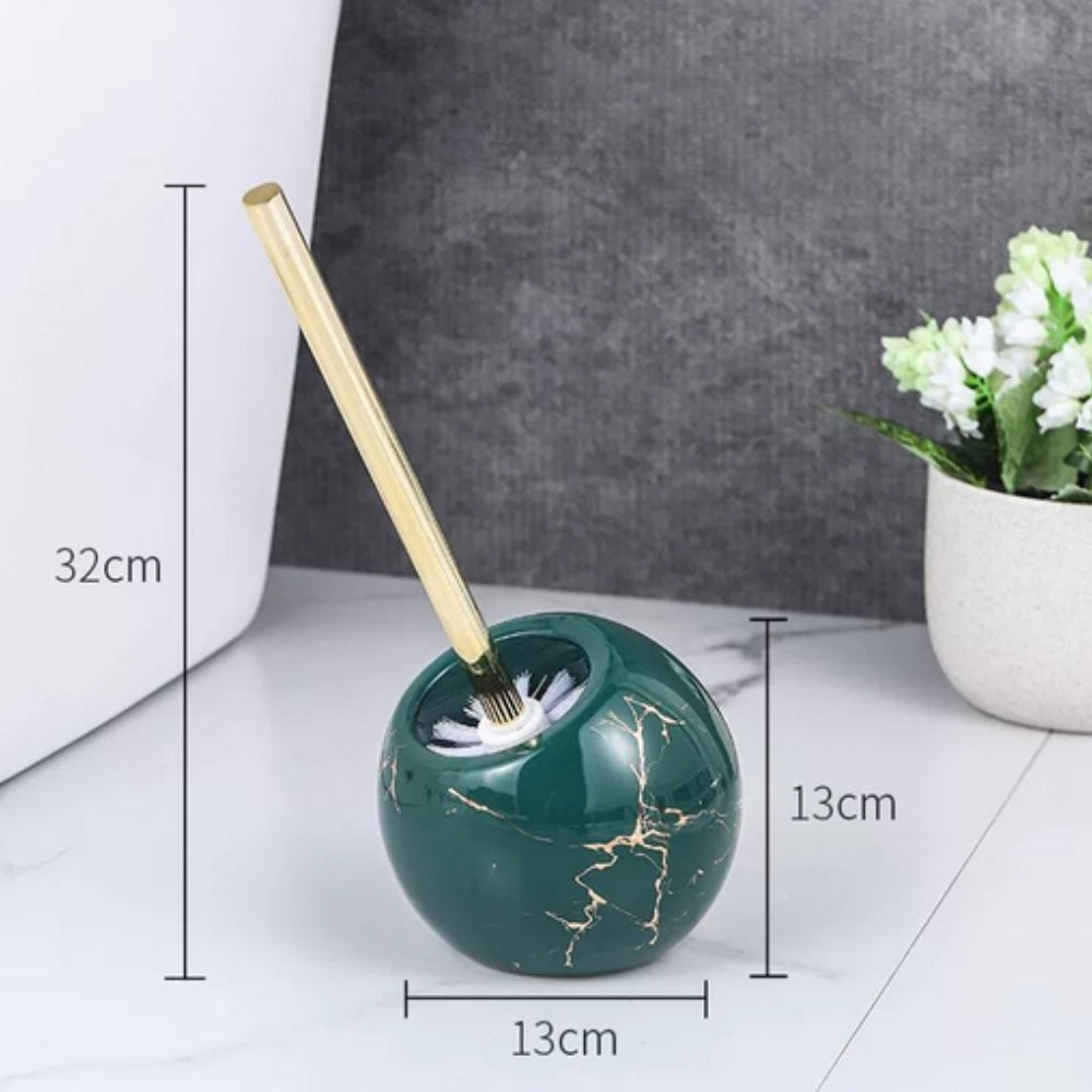 Marble toilet brush with gold handle, modern bathroom cleaning brush set with decorative holder