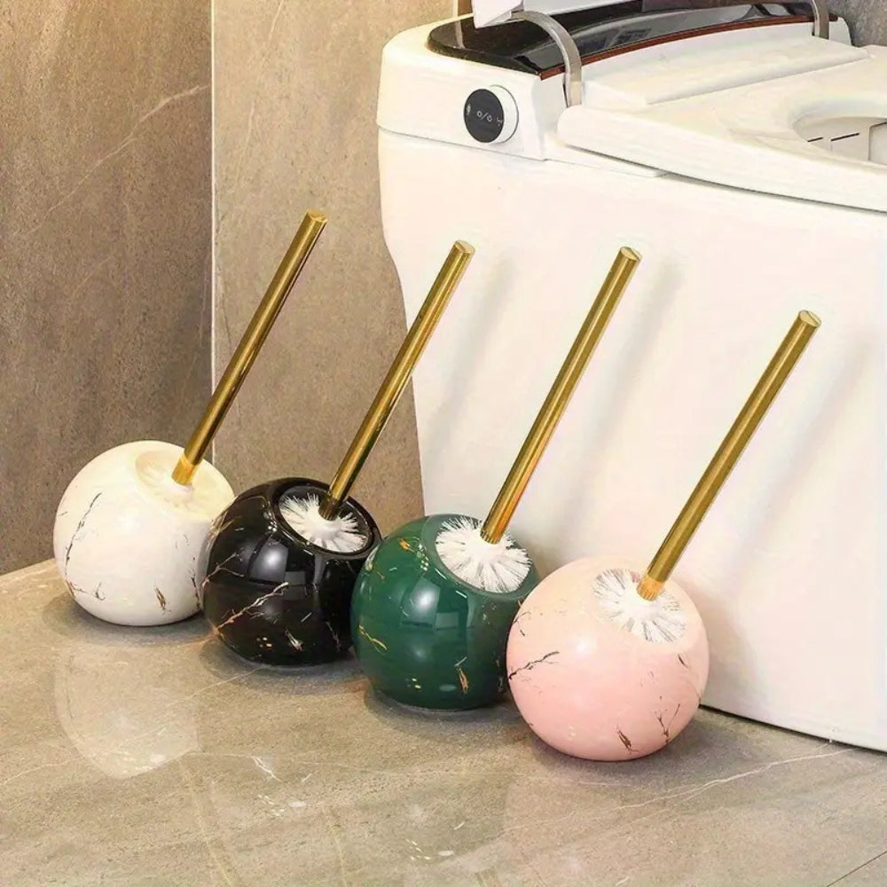 Marble toilet brush with gold handle, modern bathroom cleaning brush set with decorative holder
