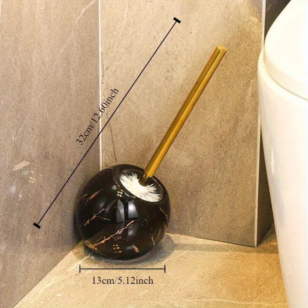 Marble toilet brush with gold handle, modern bathroom cleaning brush set with decorative holder