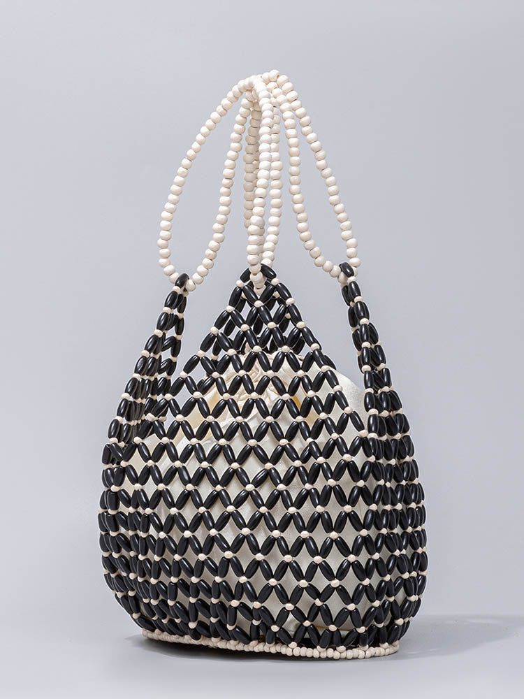 Handcrafted Wooden Bead Woven Tote Bag
