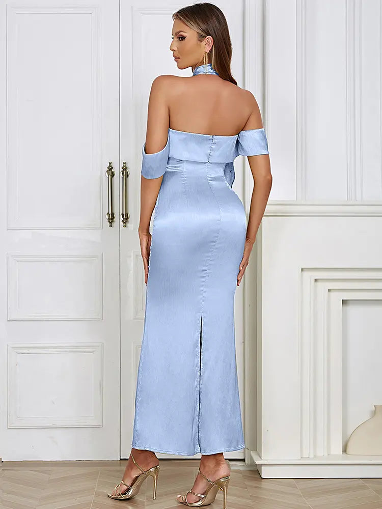 Stylish Strapless Satin Tie Dress