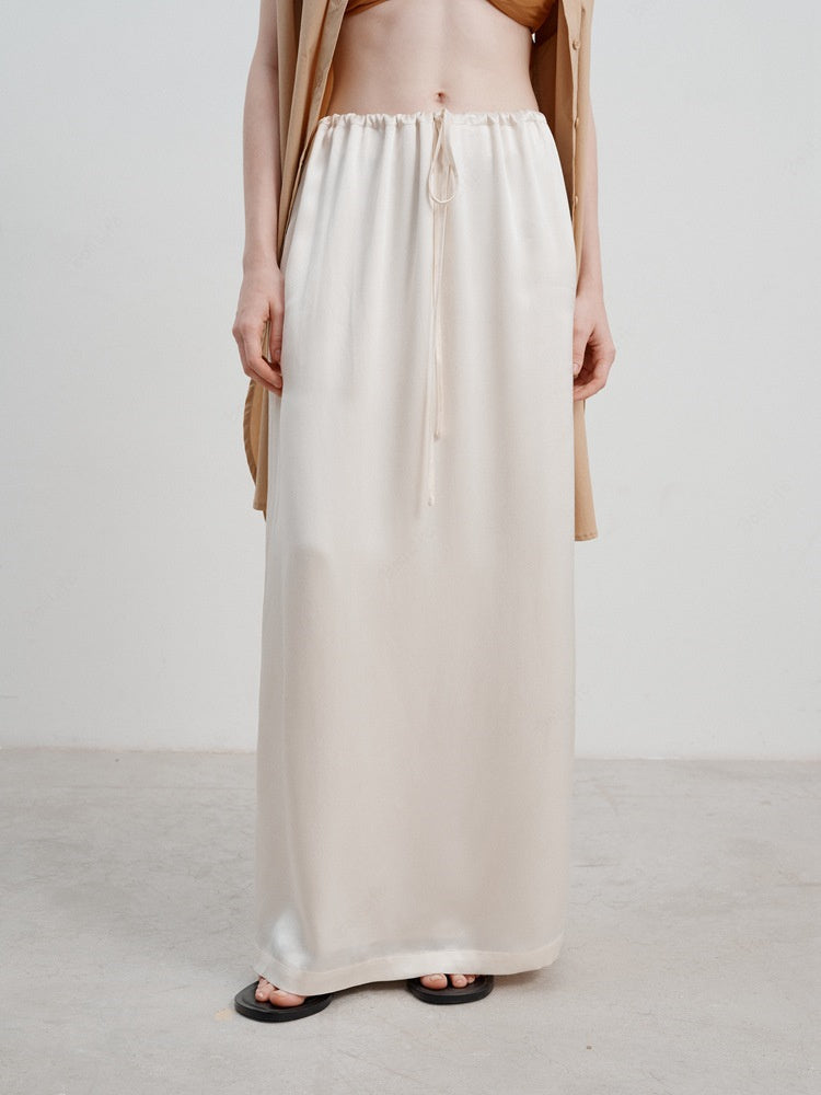 French Satin High-Waist Skirt