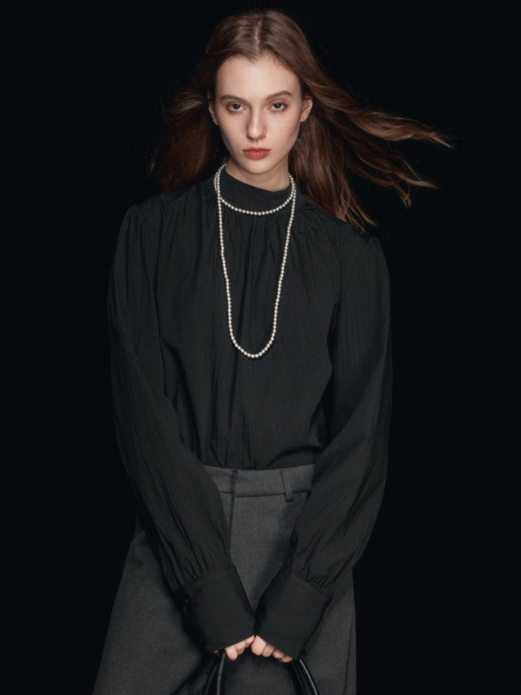 Mock Neck Puff Sleeve Blouse