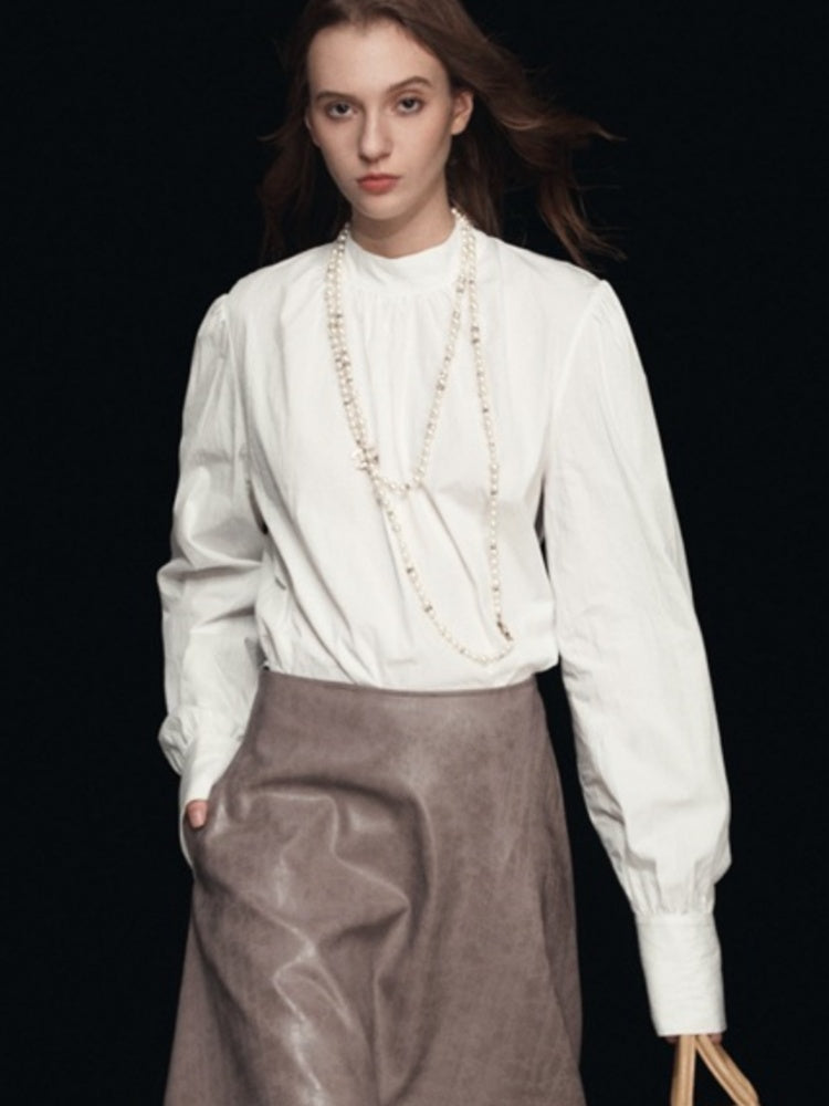 Mock Neck Puff Sleeve Blouse