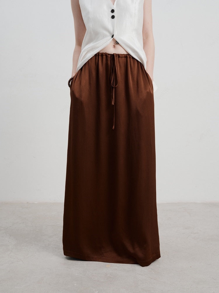 French Satin High-Waist Skirt