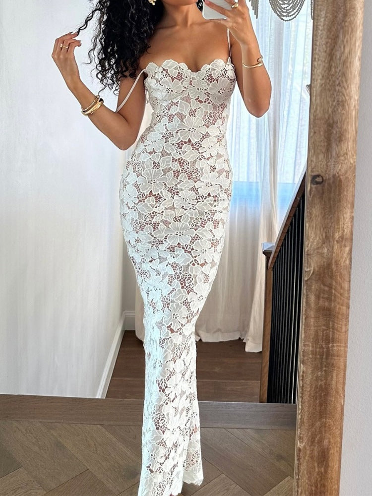 Lace Backless Slit Maxi Dress