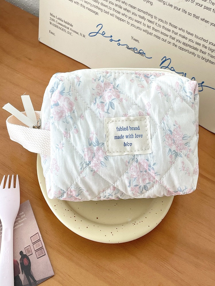 Seaside Blue Floral Handheld Makeup Bag