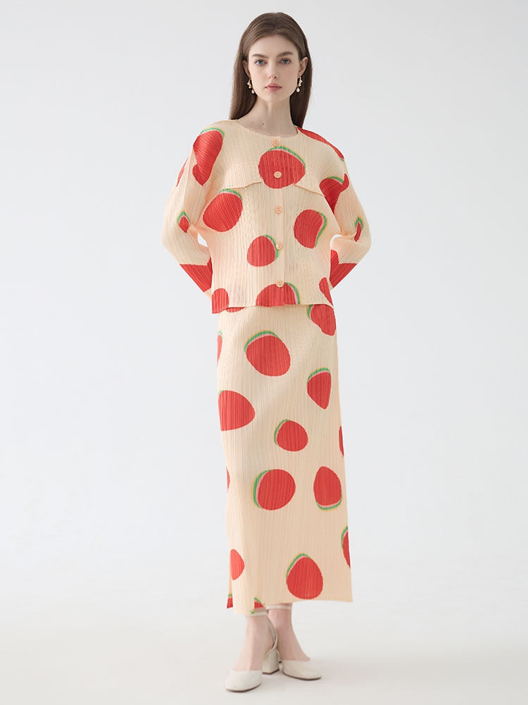 Slim-fitting printed long-sleeved skirt set