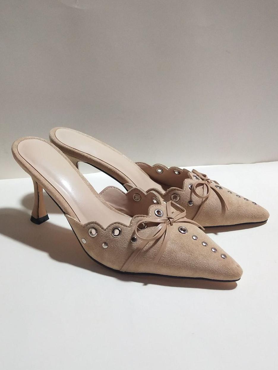 Hollow Pointed High Heels Sandals Closed Toe Half Slippers