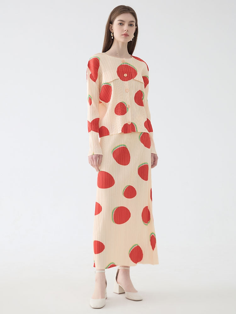 Slim-fitting printed long-sleeved skirt set