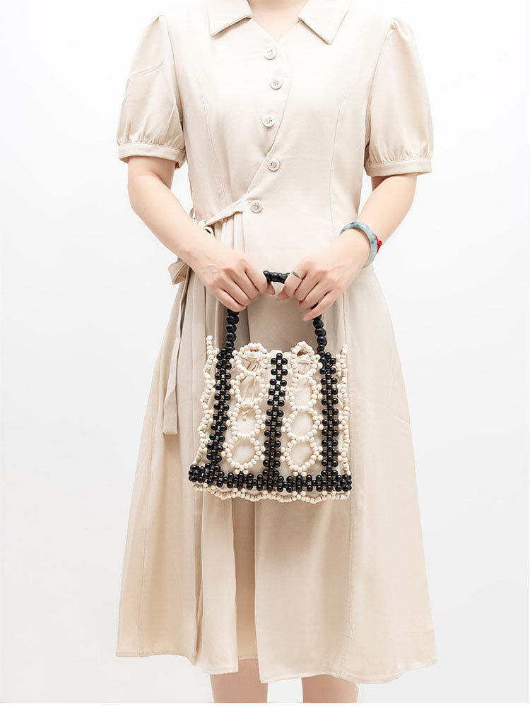 Handwoven Wooden Bead Tote Bag