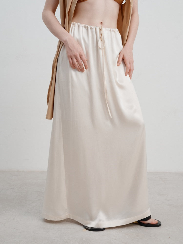 French Satin High-Waist Skirt