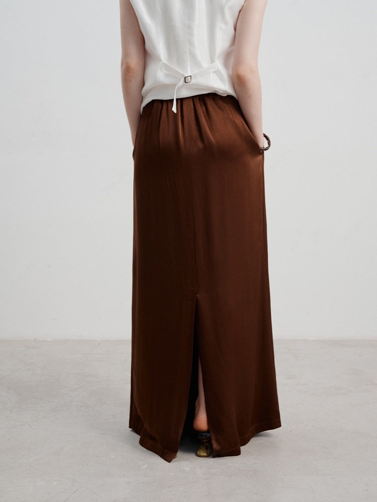 French Satin High-Waist Skirt