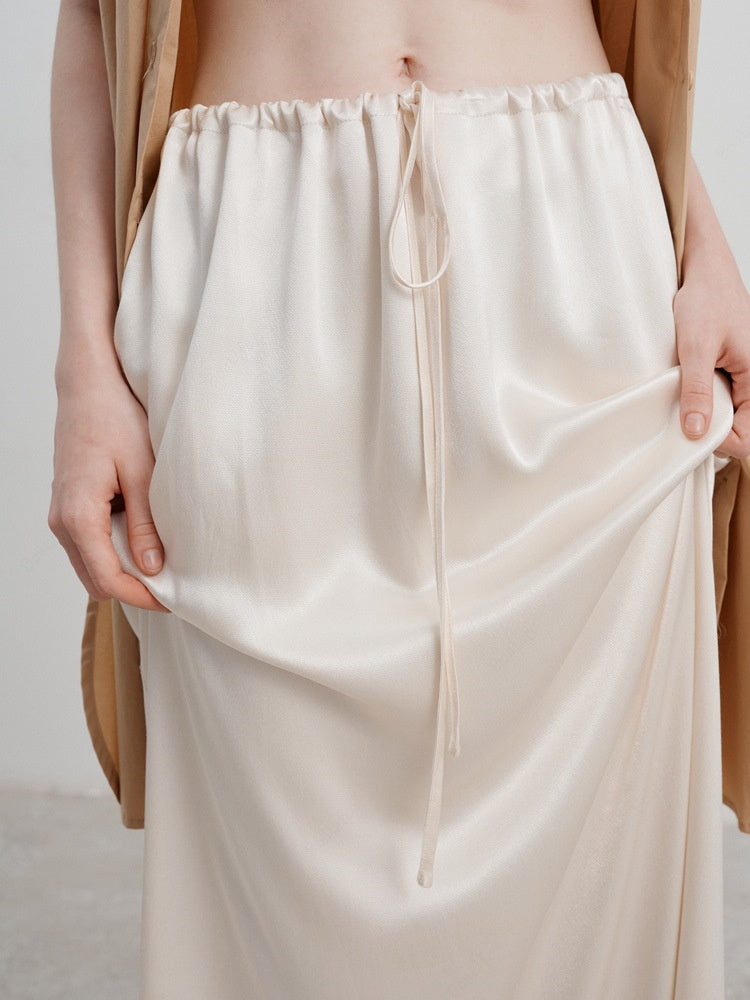 French Satin High-Waist Skirt