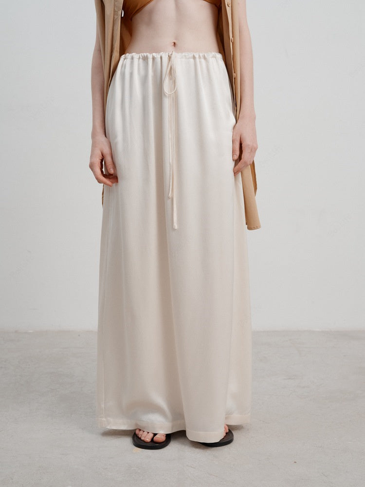 French Satin High-Waist Skirt