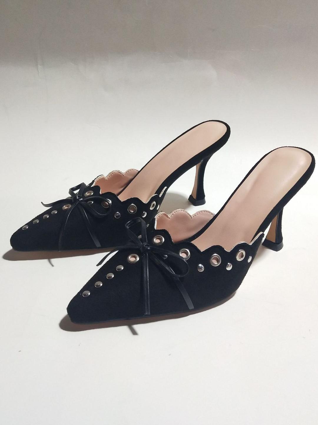 Hollow Pointed High Heels Sandals Closed Toe Half Slippers