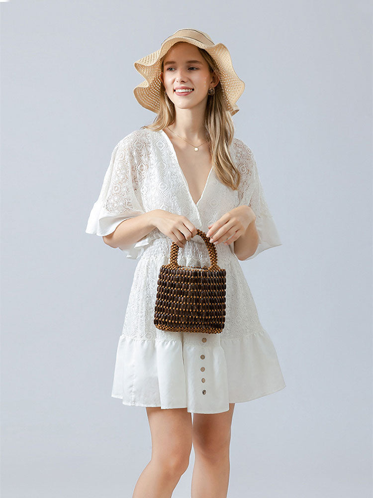 Handwoven Wooden Bead Square Bag