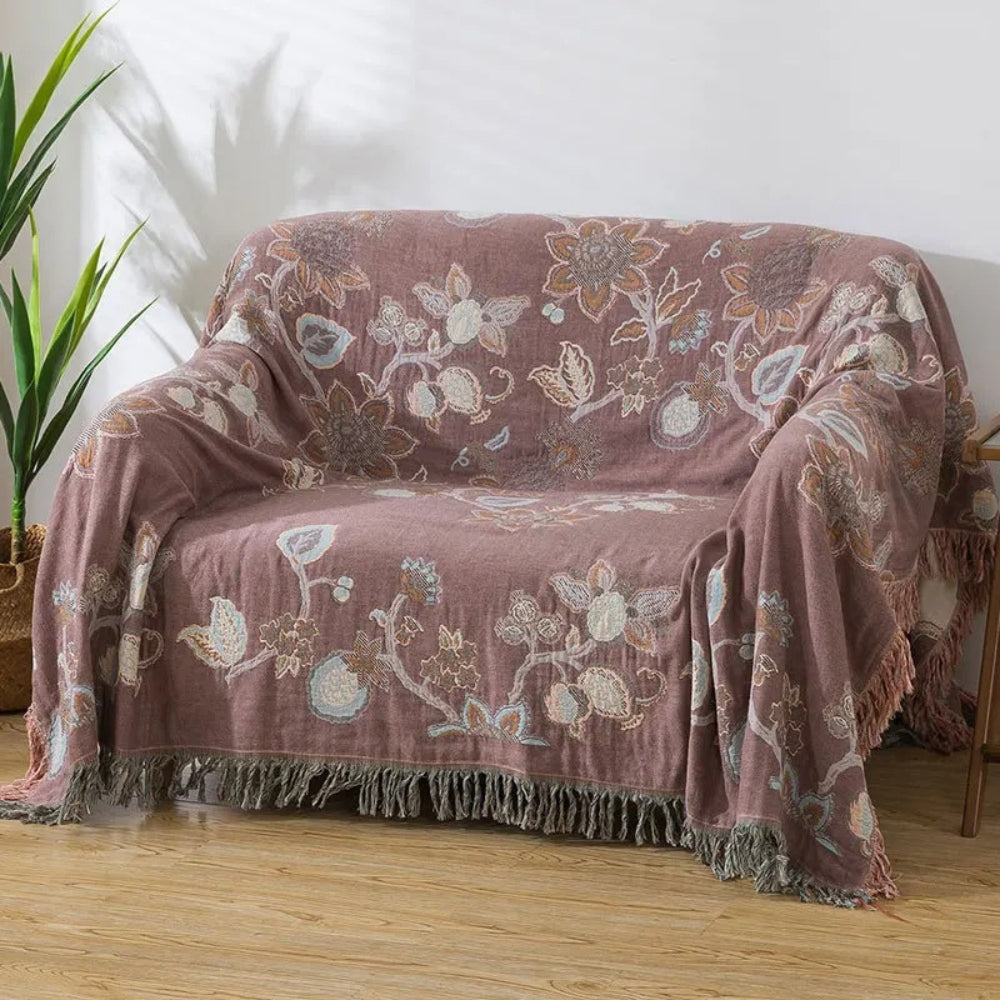 Orchid Trail Floral Cotton Tassel Bed Blanket
