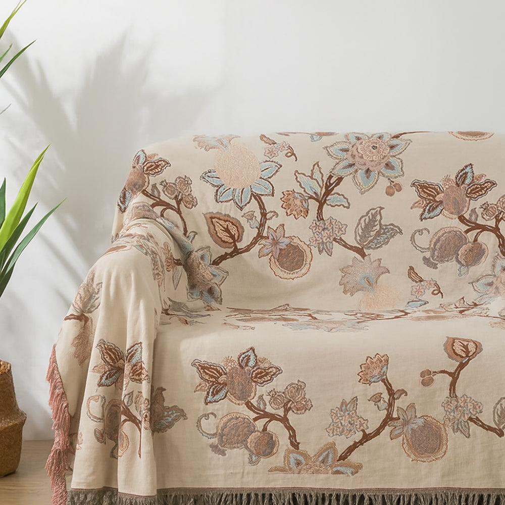 Orchid Trail Floral Cotton Tassel Bed Blanket