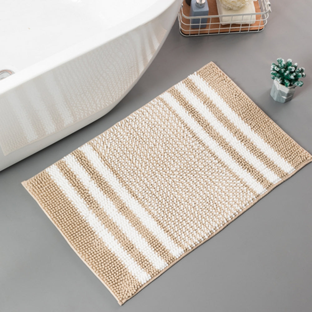 Pebble-Knit Striped Chenille Bath Mat