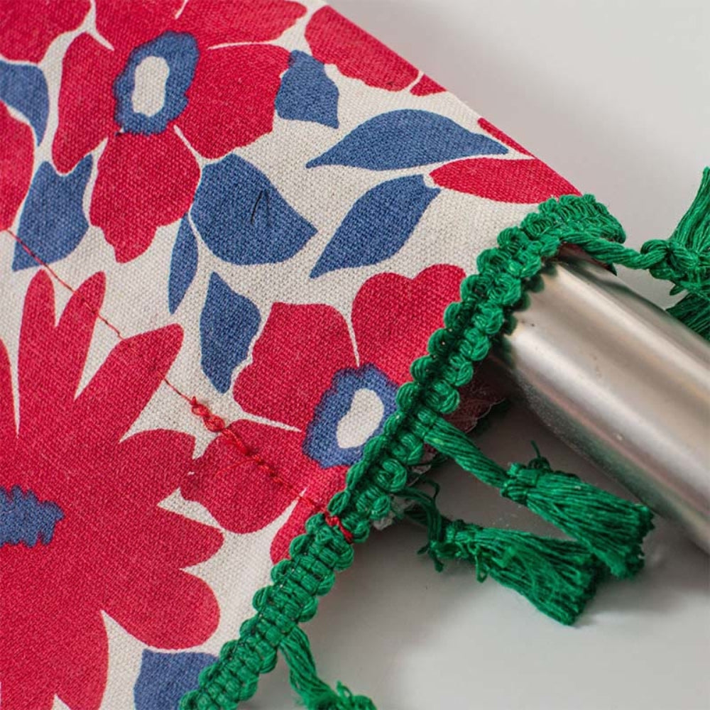 Graceful Red Floral Linen Cabinet Window Curtain