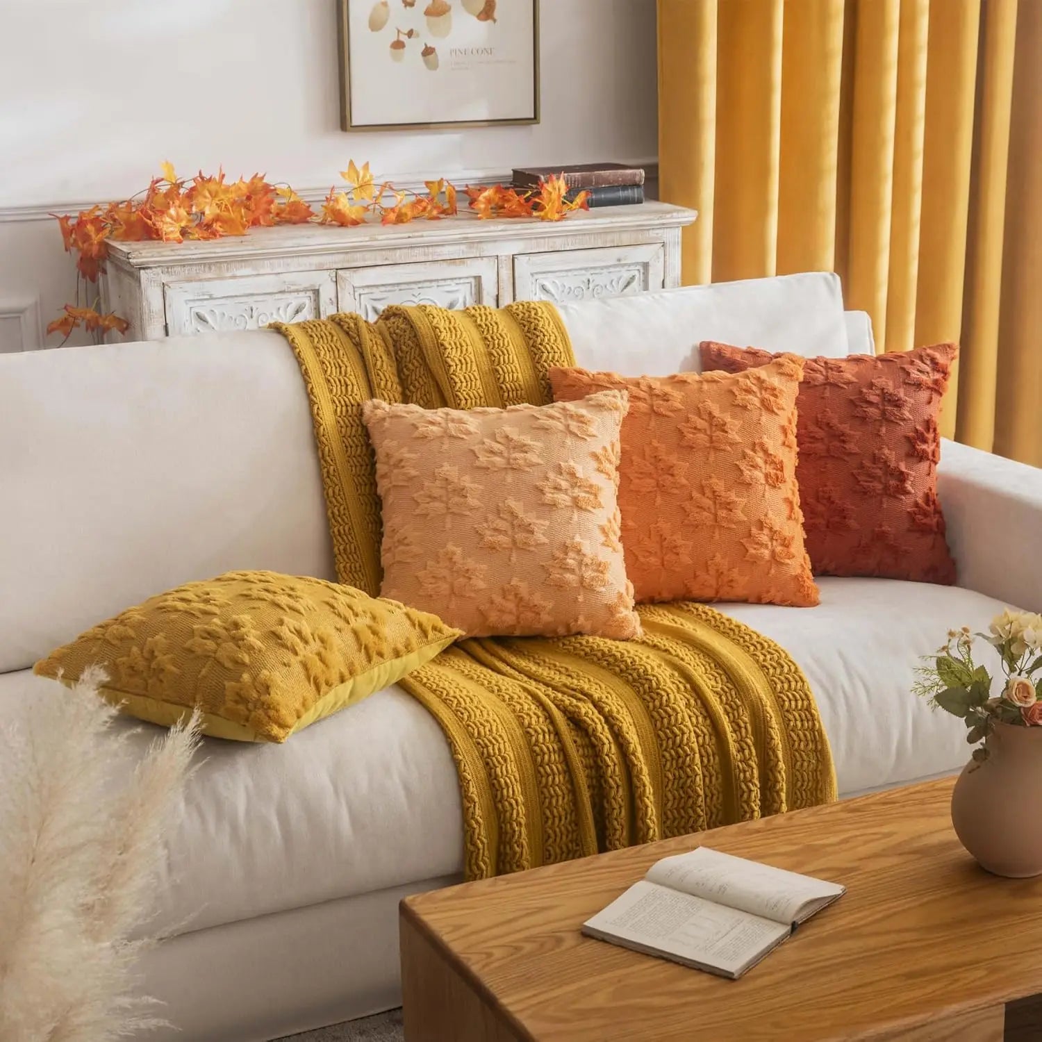 Pillow covers – Cotton blend – Multi-color maple leaf design – Set of 2 – Autumn home decor – 18 x 18 in