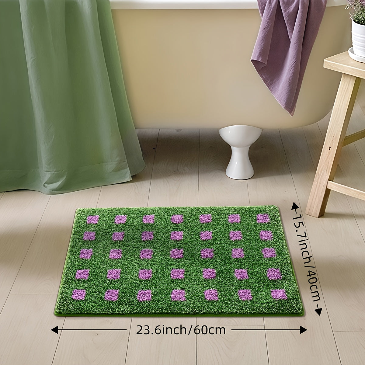 Plaid Non Slip Flocked Bathroom Floor Mat