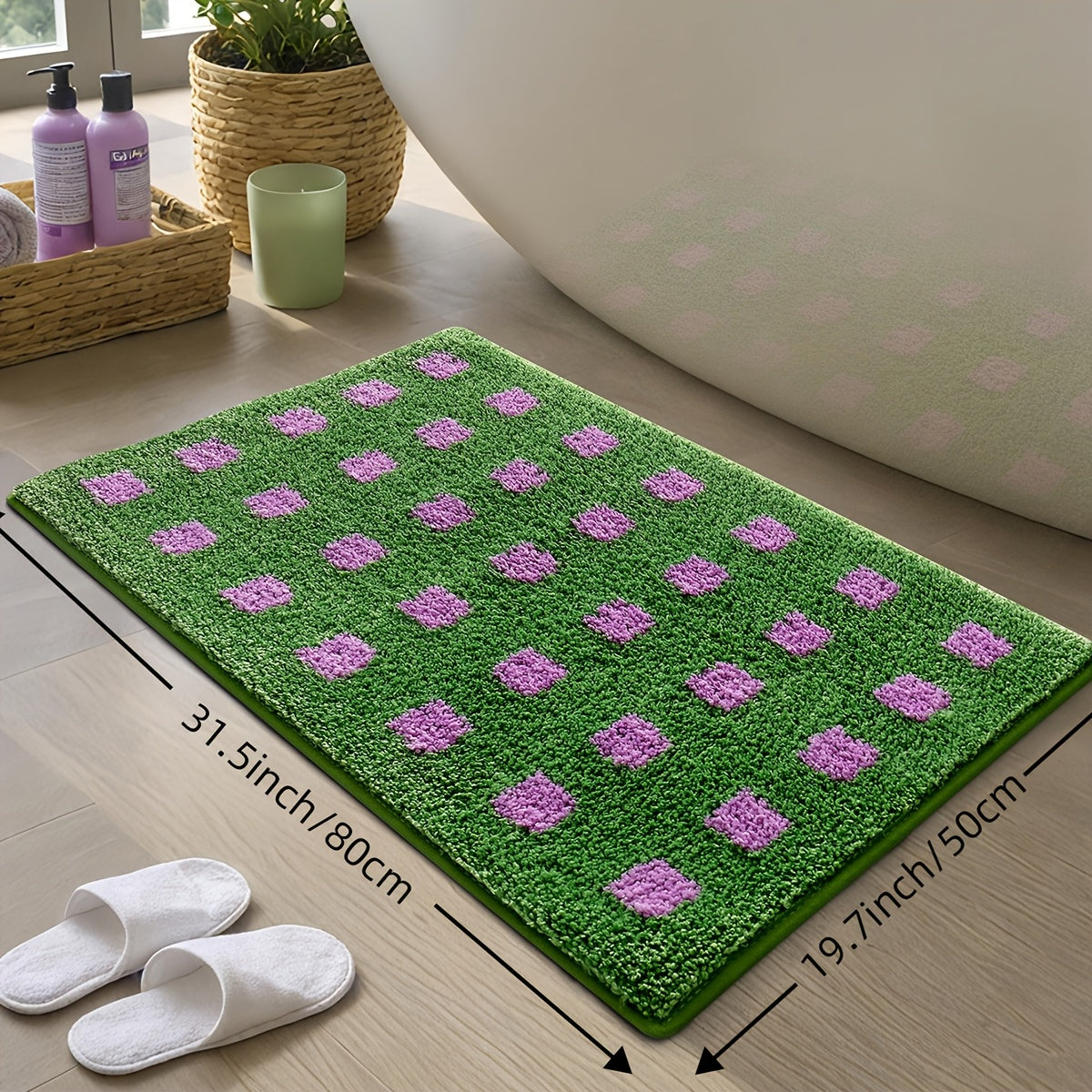 Plaid Non Slip Flocked Bathroom Floor Mat