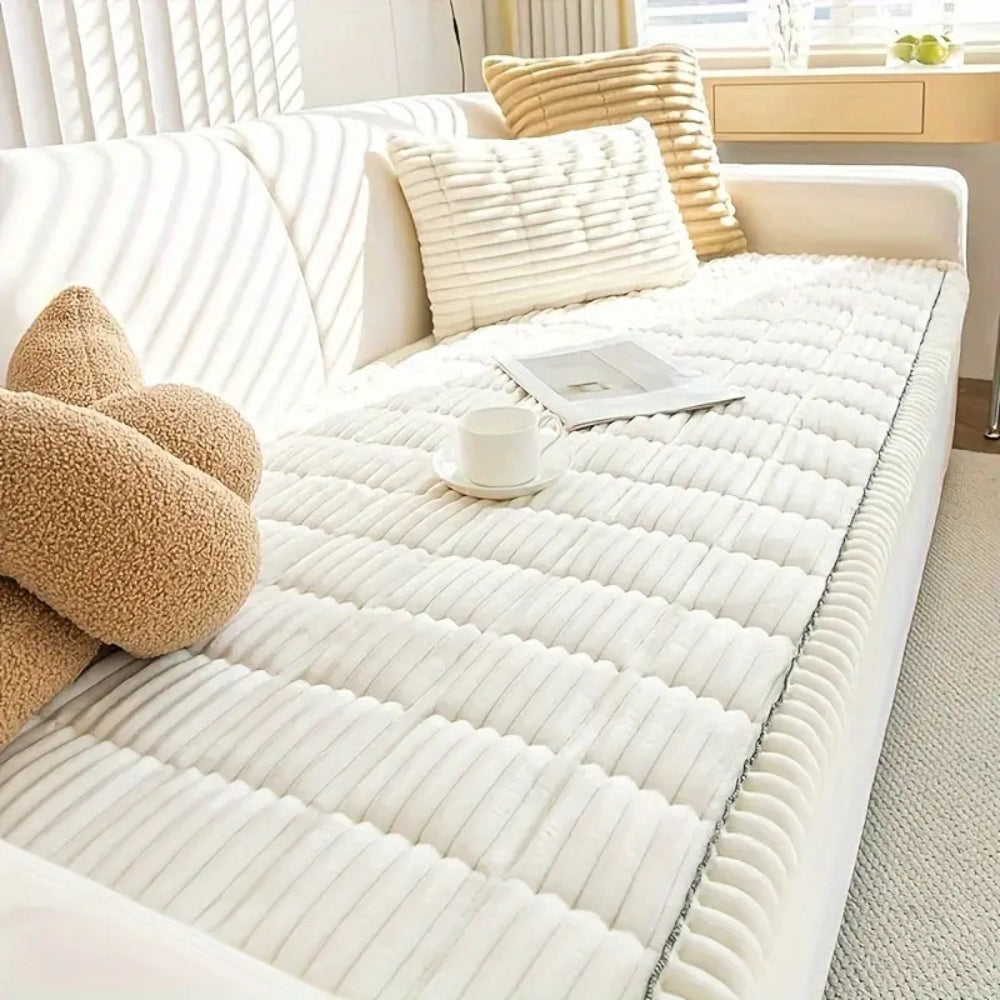 Plush Pleated Edges Sofa Cover