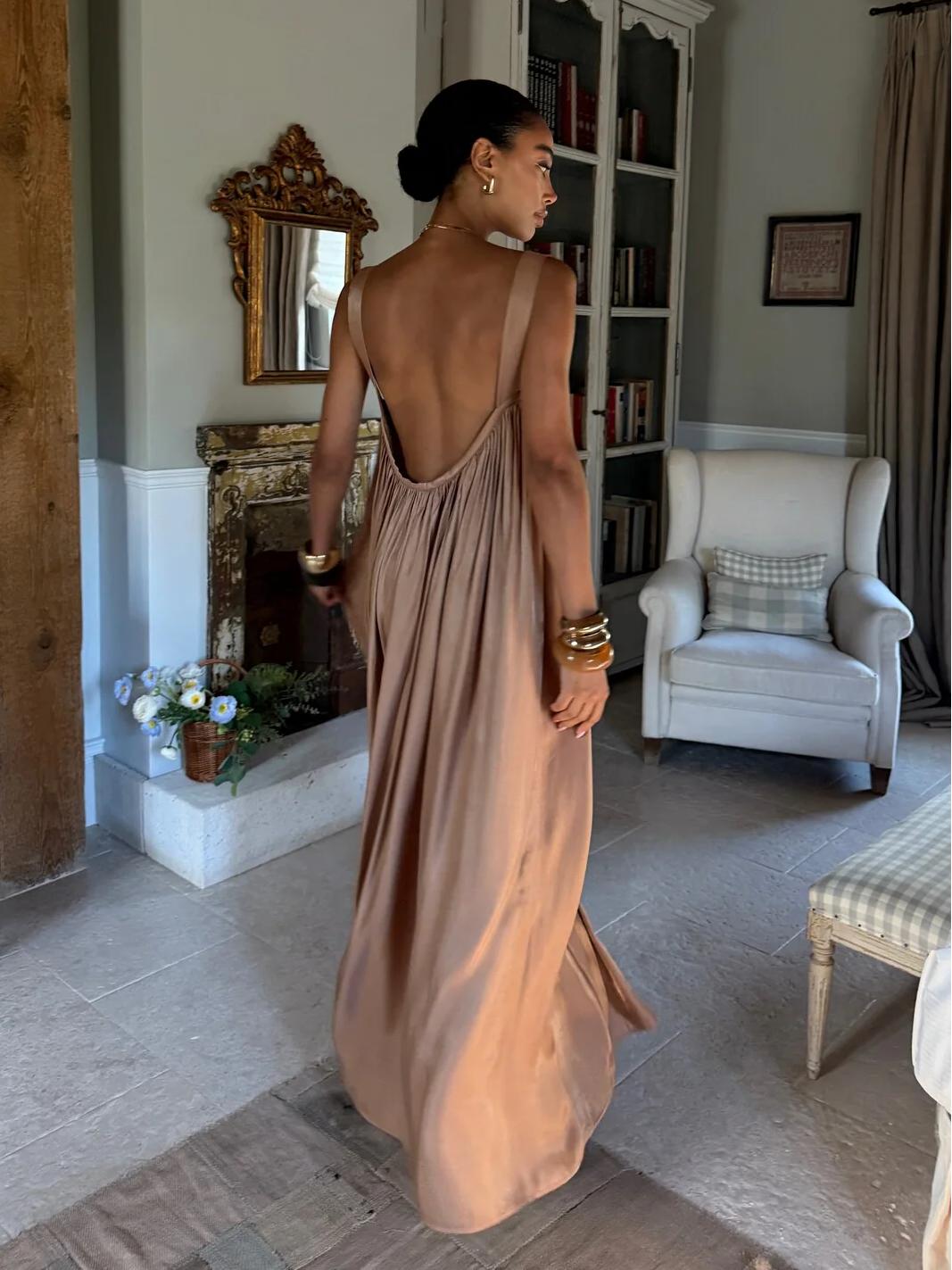 Shirred Strap Maxi Dress