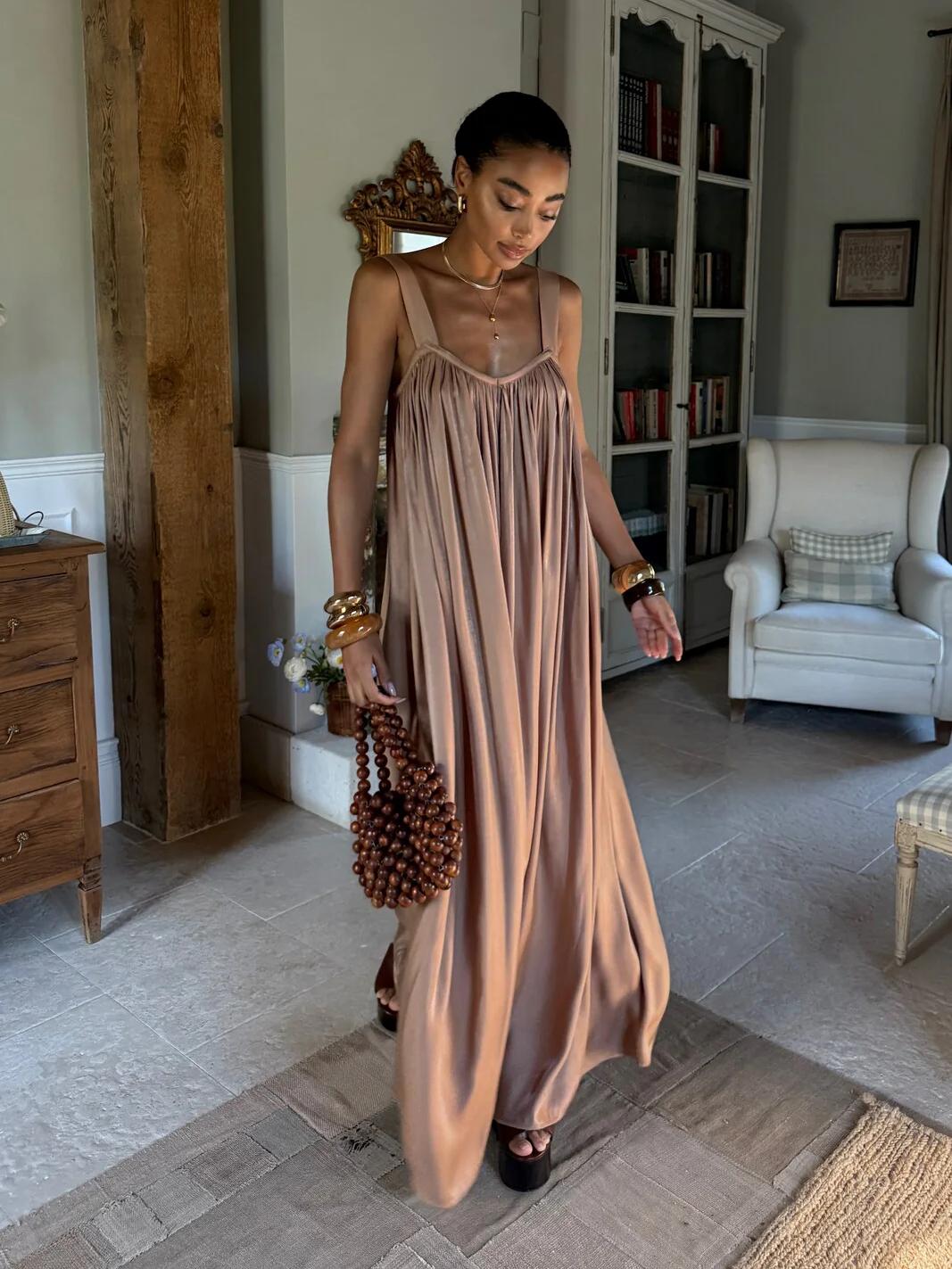 Shirred Strap Maxi Dress
