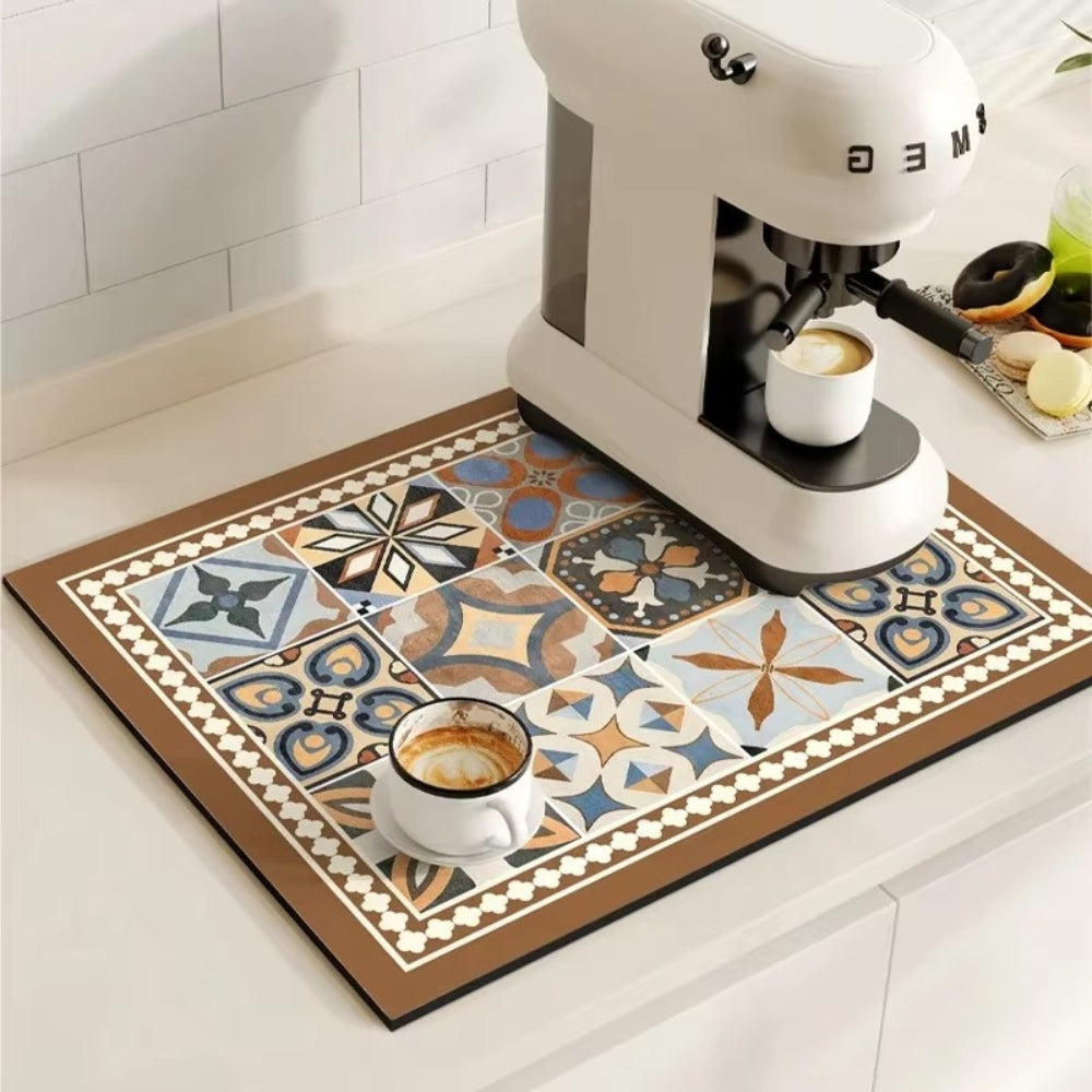 Retro Tile Design Absorbent Coffee Mat