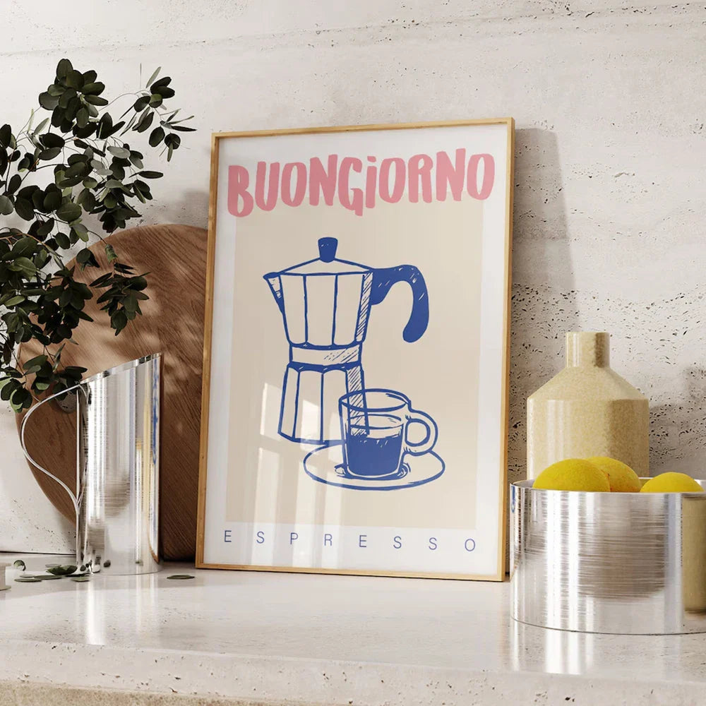 Retro Vintage Coffee Espresso Wall Art Print - Eco-Friendly Canvas Prints for Home and Office Decor