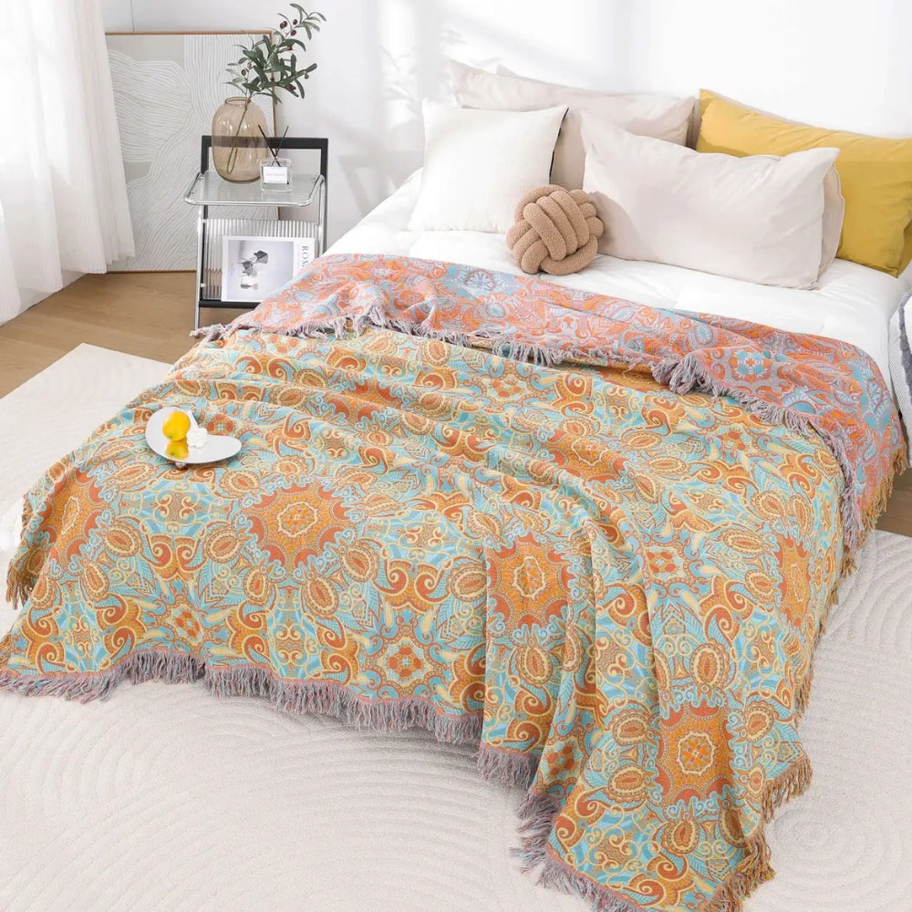 Reversible Paisley Bohemian Cotton Blanket