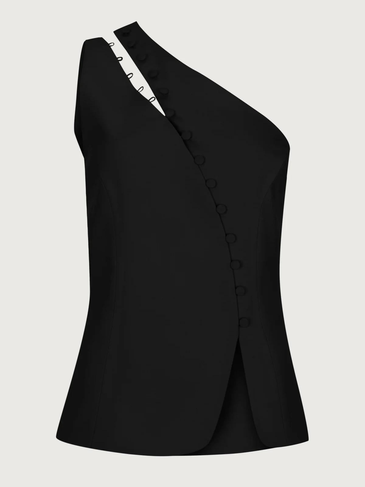Ascent One-Shoulder Button Detail Top