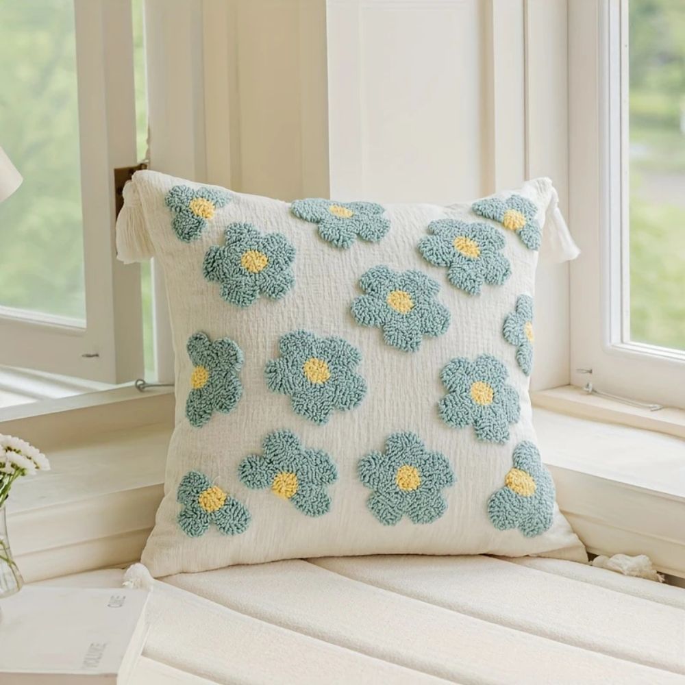 Rosy Bloom Tufted Cushion Cover