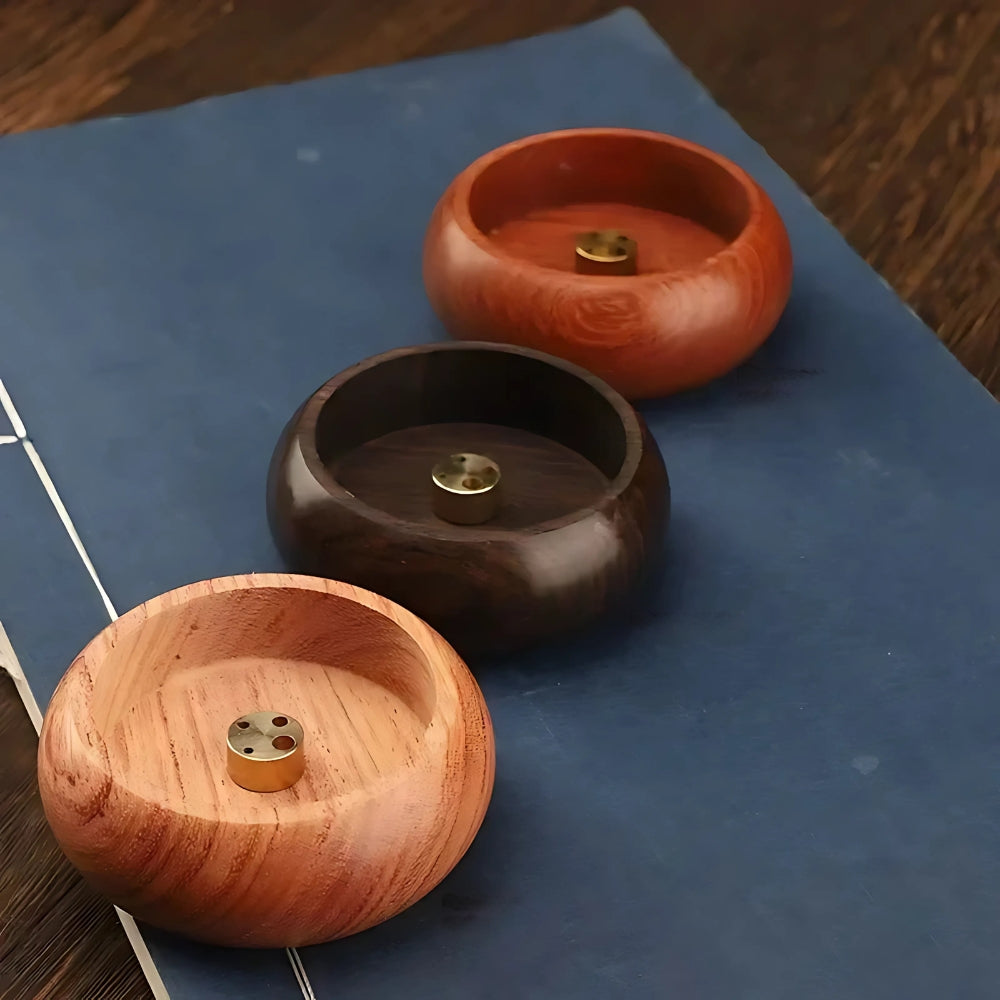 Round Solid Wood Incense Stick Holder