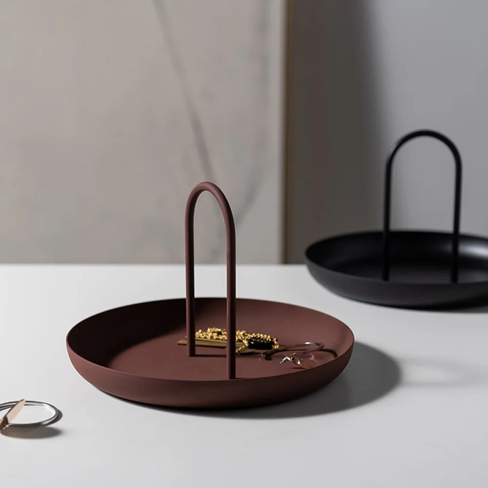 Round Storage Tray with Handle for Home Decor, 7.9 in Diameter, Lightweight, Modern Design, Available in Black, Brown, White