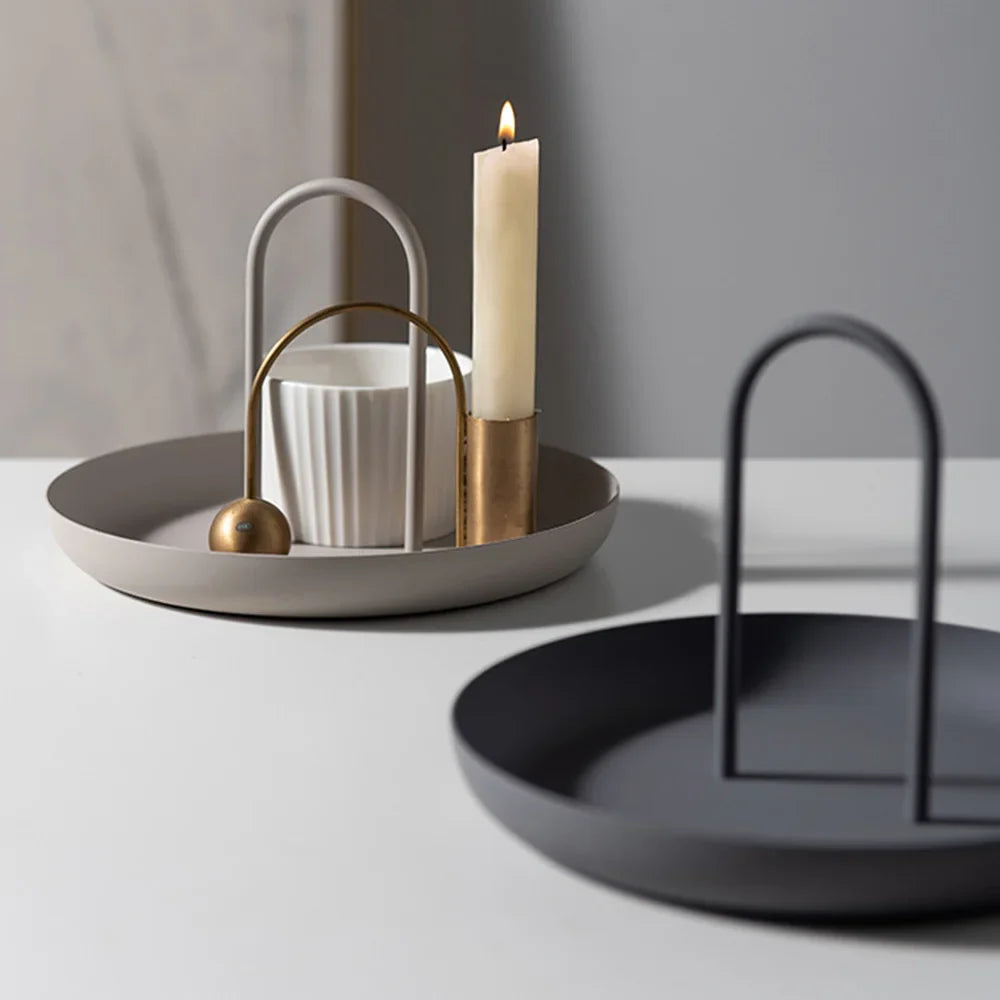 Round Storage Tray with Handle for Home Decor, 7.9 in Diameter, Lightweight, Modern Design, Available in Black, Brown, White