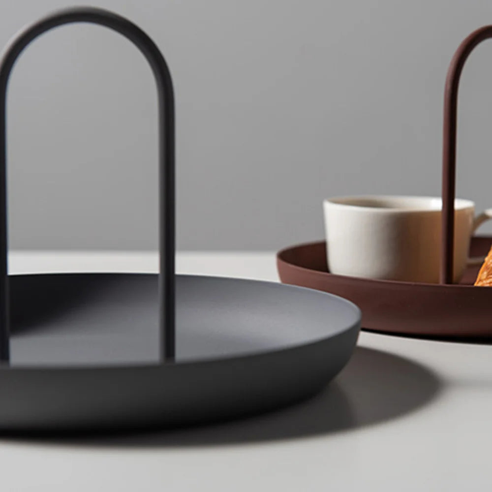 Round Storage Tray with Handle for Home Decor, 7.9 in Diameter, Lightweight, Modern Design, Available in Black, Brown, White