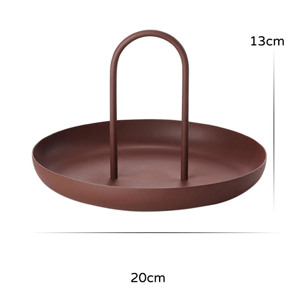 Round Storage Tray with Handle for Home Decor, 7.9 in Diameter, Lightweight, Modern Design, Available in Black, Brown, White