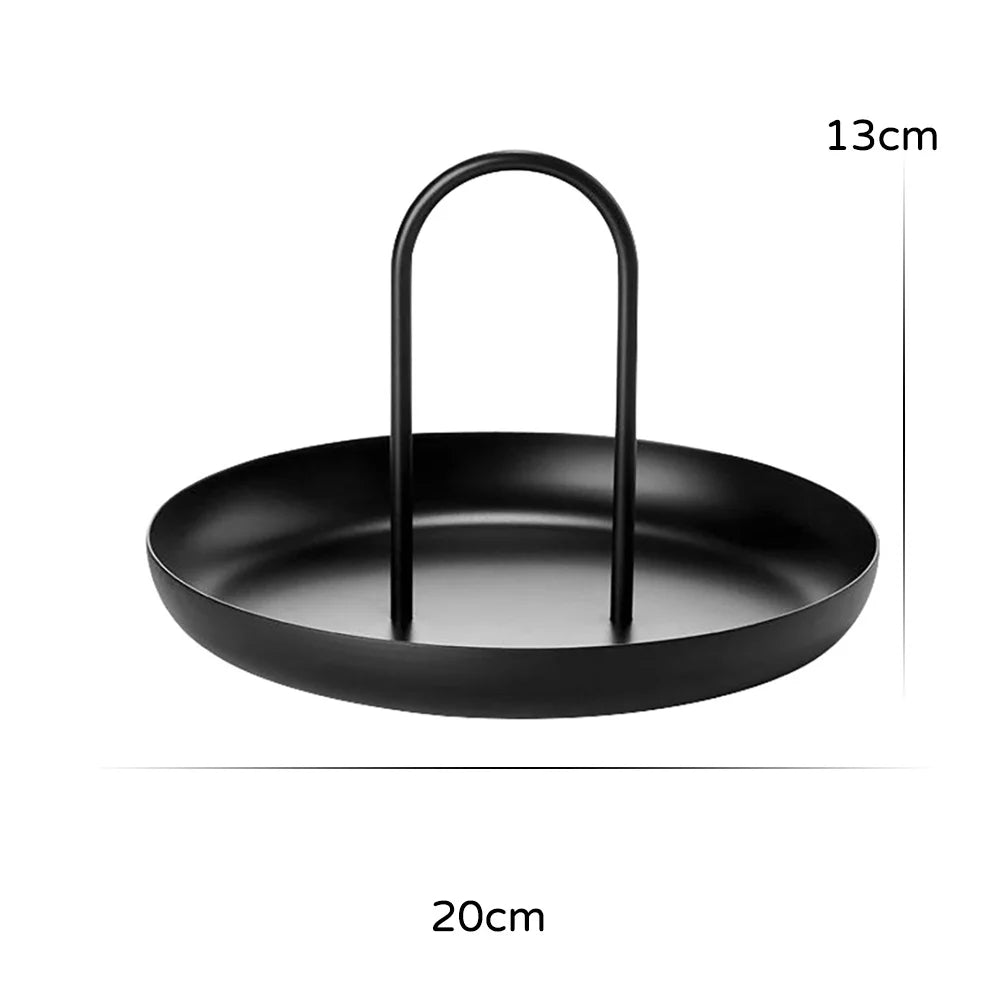 Round Storage Tray with Handle for Home Decor, 7.9 in Diameter, Lightweight, Modern Design, Available in Black, Brown, White